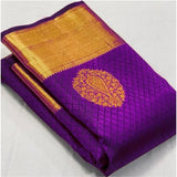 Purple printed soft lichi silk saree with unstitched blouse (5.5mtr), women's ethnic wear on display
