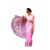 Pink soft lichi silk printed saree with unstitched blouse (5.5mtr), elegant Indian women's fashion accessory