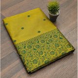 Green soft lichi silk printed saree with unstitched blouse, elegant Indian women's fashion accessory