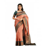 Soft peach lichi silk saree with unstitched blouse, vibrant printed design on 5.5mtr fabric