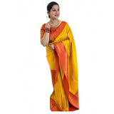 Soft mustard lichi silk printed saree with unstitched blouse, vibrant Indian fashion accessory for women