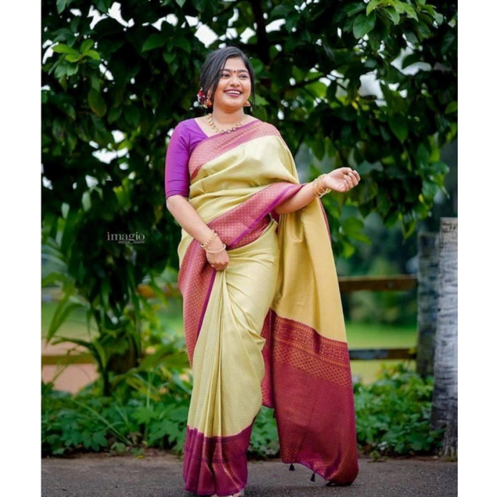Light-green soft lichi silk printed saree with unstitched blouse, elegant Indian attire for women