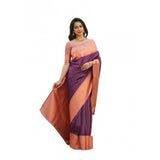 Soft lichi silk printed purple saree with unstitched blouse, luxurious Indian women's wear for special occasions