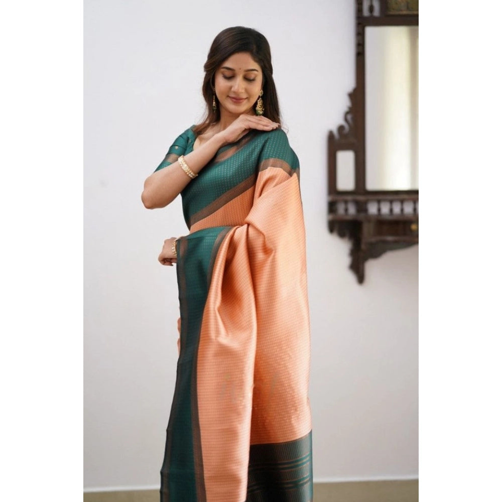 Orange soft lichi silk printed saree with unstitched blouse, elegant Indian women's wear
