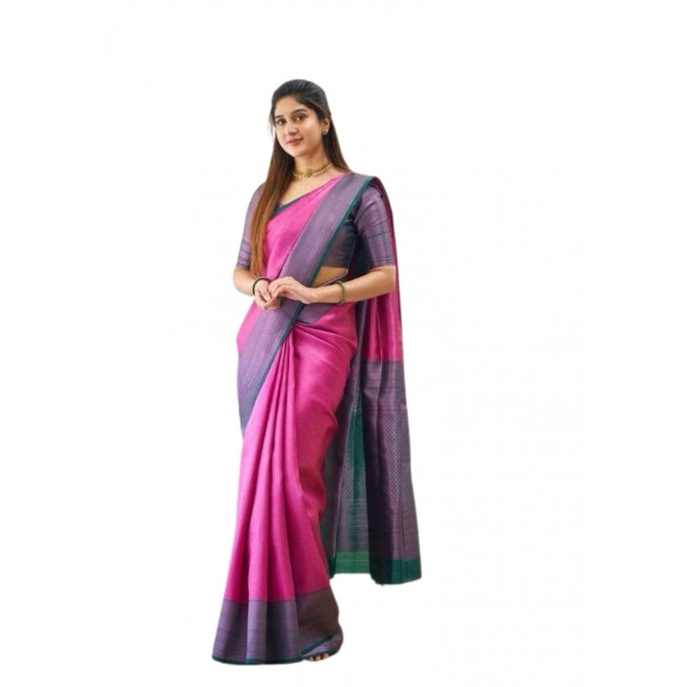 Soft pink lichi silk printed saree with unstitched blouse, 5.5mtr length