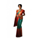 Green soft lichi silk printed saree with unstitched blouse, 5.5Mtr