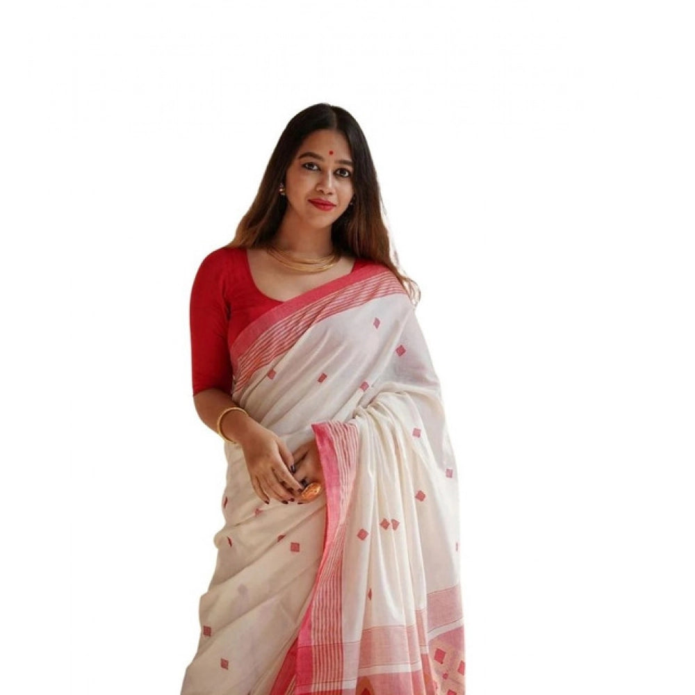 White soft lilan printed saree with unstitched blouse (5.5mtr)