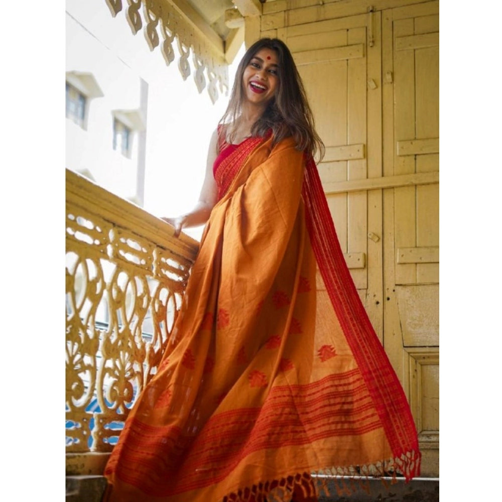 Soft mustard Lilan printed saree with unstitched blouse, vibrant Indian women's wear