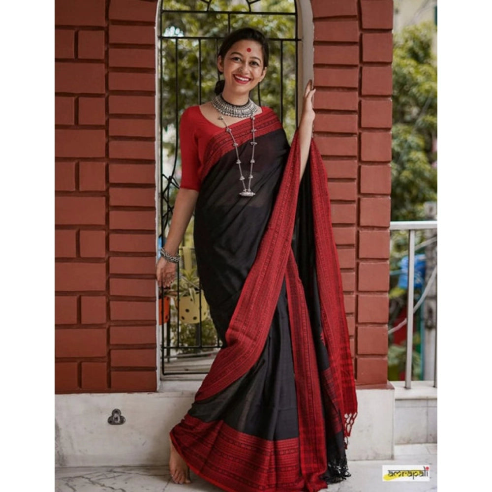 Black soft lilan printed saree with unstitched blouse (5.5mtr)