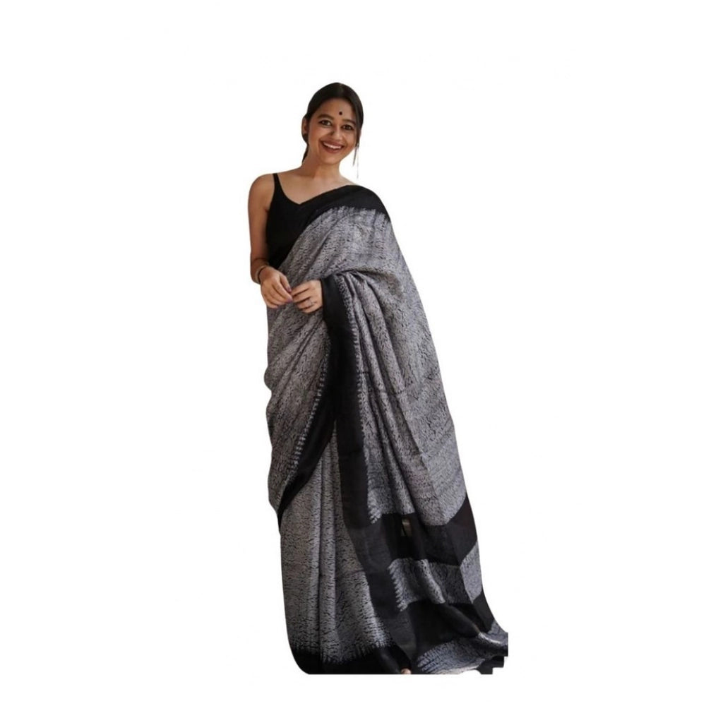 Soft Lilan printed saree with unstitched blouse (5.5mtr, black) - vibrant design for traditional Indian wear