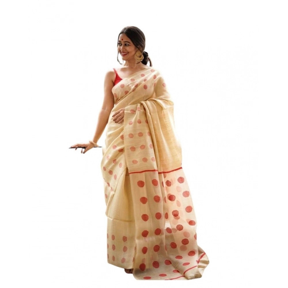 Soft cream lilan printed saree with unstitched blouse, vibrant Indian fashion for women