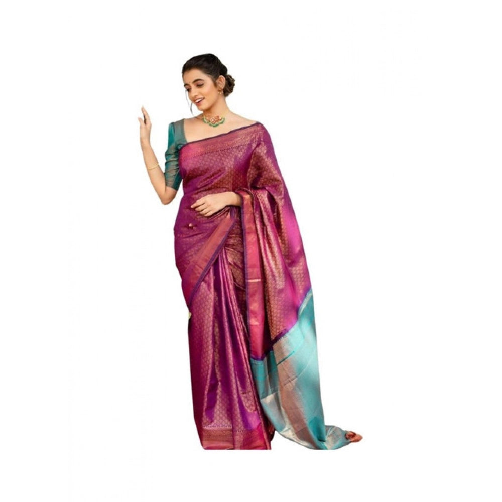 Purple soft lichi silk printed saree with unstitched blouse, 5.5Mtr, elegant women's traditional Indian wear