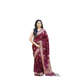 Wine soft lichi silk printed saree with unstitched blouse (5.5mtr), elegant fashion accessory for women