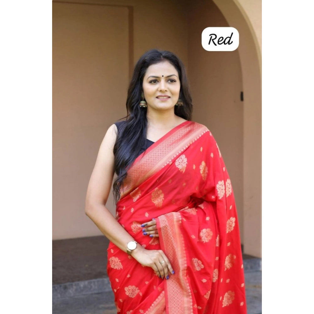Red soft lichi silk printed saree with unstitched blouse, vibrant Indian fashion accessory
