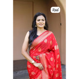 Red soft lichi silk printed saree with unstitched blouse, vibrant Indian fashion accessory