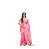 Soft pink lichi silk printed saree with unstitched blouse, elegant Indian wear for women