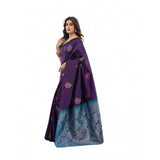 Soft blue lichi silk printed saree with unstitched blouse, vibrant Indian fashion piece for women on display