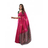 Pink soft lichi silk printed saree with unstitched blouse, 5.5mtr length