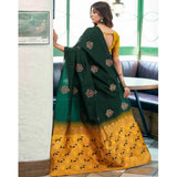 Green soft lichi silk printed saree with unstitched blouse (5.5mtr)