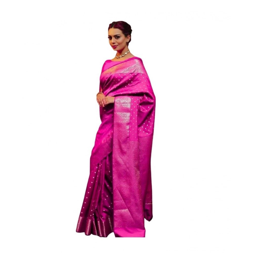 Soft pink lichi silk printed saree with unstitched blouse (5.5mtr)