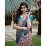Multicolor soft lichi silk printed saree with unstitched blouse (5.5mtr), elegant fashion accessory for women