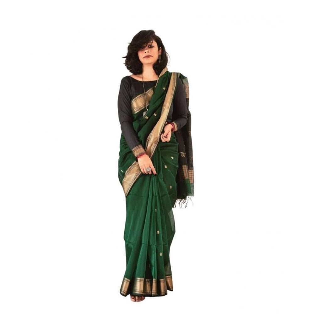Green soft lichi silk printed saree with unstitched blouse, vibrant floral pattern showcased on a mannequin