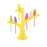 Pack of 10_Bird Tree Fruit Fork Set Decorative Toothpick Holder (Color: Assorted )