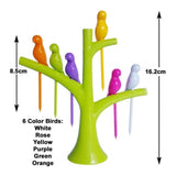 Pack of 10_Bird Tree Fruit Fork Set Decorative Toothpick Holder (Color: Assorted )