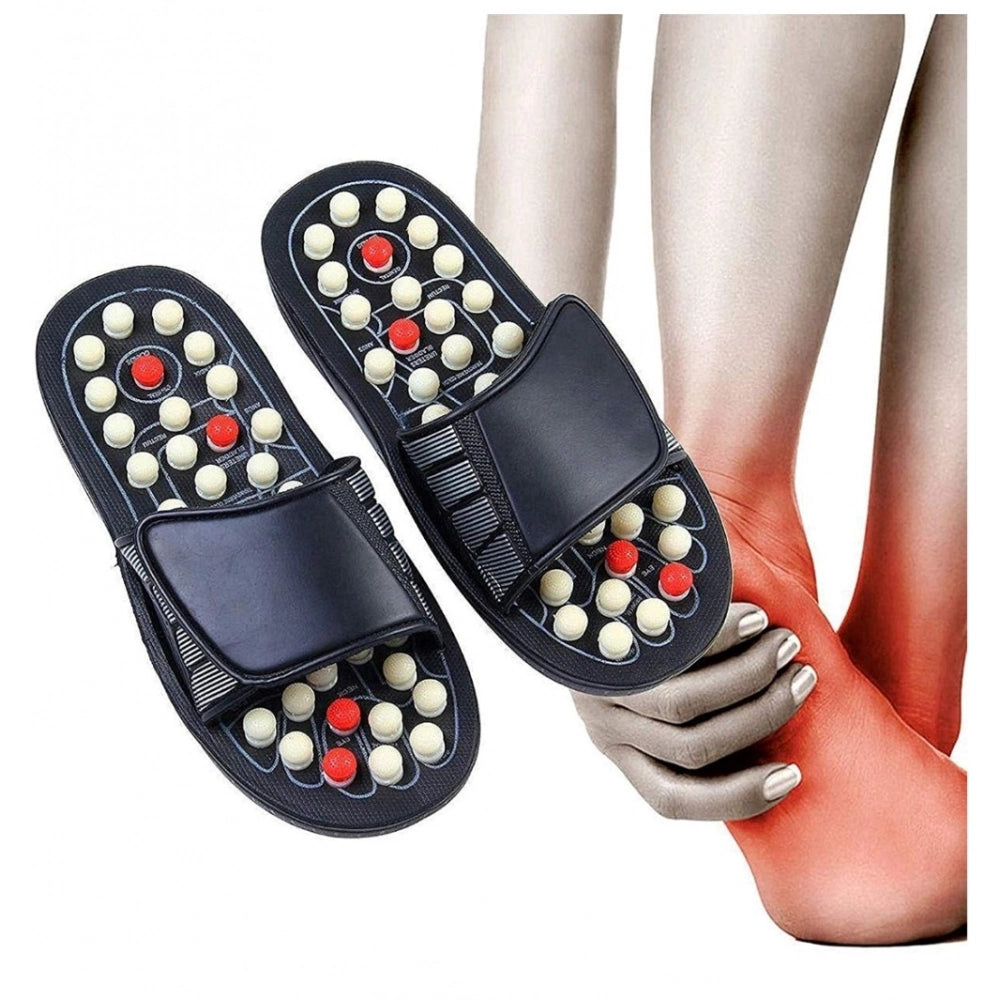 Black acupressure slippers for blood circulation, magnetic therapy foot massager for improved eye sight, digestion & energy levels (unisex)