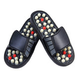 Black acupressure slippers with magnetic therapy for blood circulation, improving eye sight and digestion, unisex design with adjustable Velcro