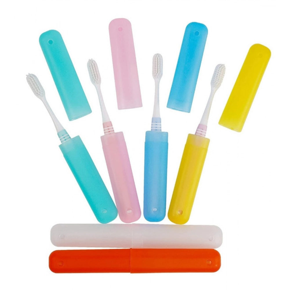 Assorted color plastic toothbrush holders set for travel - 4-piece durable tube cases with snap closure & dust protection