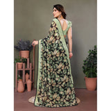 Green chiffon printed saree with unstitched blouse (5.5Mtr) - elegant Indian women's wear on mannequin