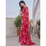 Red chiffon printed saree with unstitched blouse (5.5mtr)