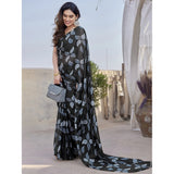 Black chiffon printed saree with unstitched blouse, elegant style for traditional wear