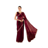 Jimmy Choo wine solid saree with unstitched blouse, 5.5mtr on mannequin