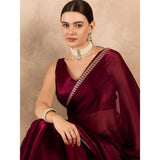Women's Jimmy Choo solid wine saree with unstitched blouse, 5.5mtr, luxury eveningwear on display