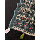 Blue linen-cotton printed saree with unstitched blouse, vibrant Indian fashion accessory