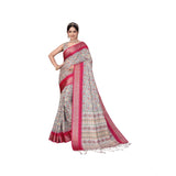 Pink cotton silk printed saree with unstitched blouse, 5.5Mtr length