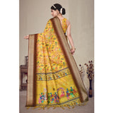 Yellow cotton silk printed saree with unstitched blouse (5.5Mtr) - vibrant, traditional Indian women's wear for festivals