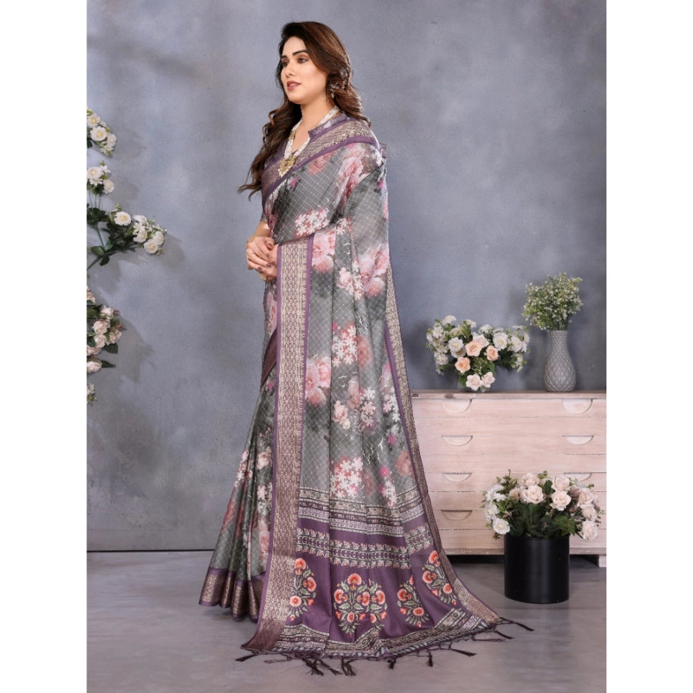 Wine cotton silk printed saree with unstitched blouse (5.5mtr), vibrant design for women's ethnic wear