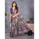 Wine cotton silk printed saree with unstitched blouse, vibrant floral design