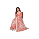 Orange linen-cotton printed saree with unstitched blouse, vibrant Indian fashion accessory