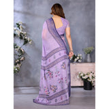 Purple linen-cotton printed saree with unstitched blouse, traditional Indian wear for women