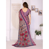 Women's Linen Cotton  Printed Saree With Unstitched Blouse 5.5Mtr (Wine )