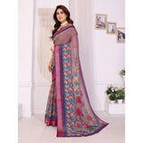Women's Linen Cotton  Printed Saree With Unstitched Blouse 5.5Mtr (Wine )