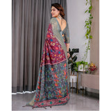 Women's Linen  Printed Saree With Unstitched Blouse 5.5Mtr (Purple)