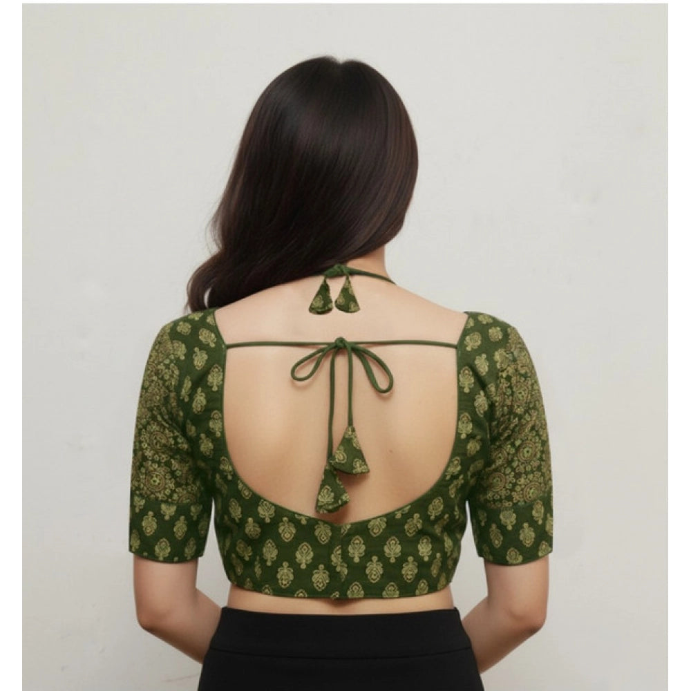 Olive Ajrakh cotton printed sweetheart padded blouse (self alterable 36-40), women's ethnic attire on hanger