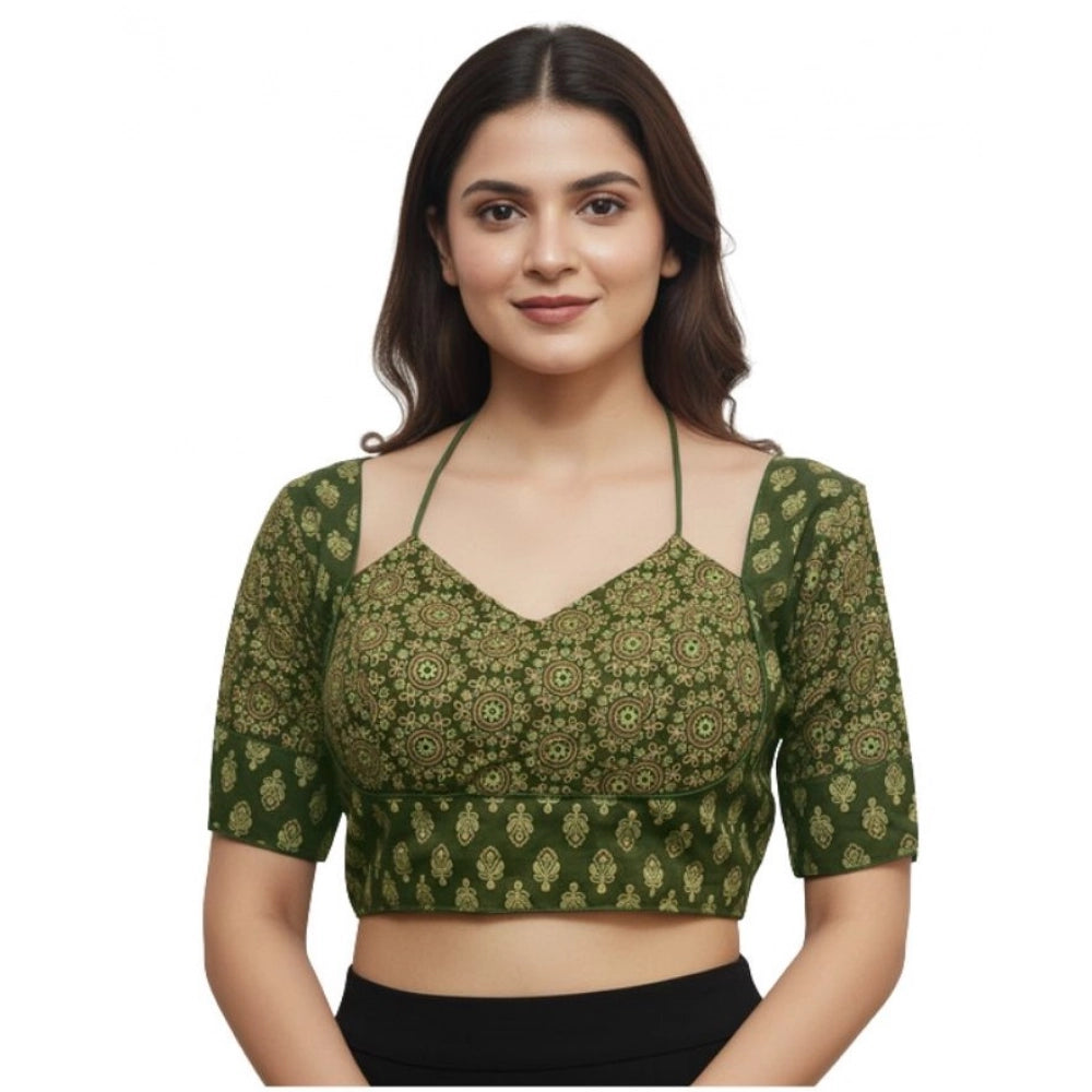 Olive Ajrakh cotton printed sweetheart padded blouse for women (self-alterable 36-40)