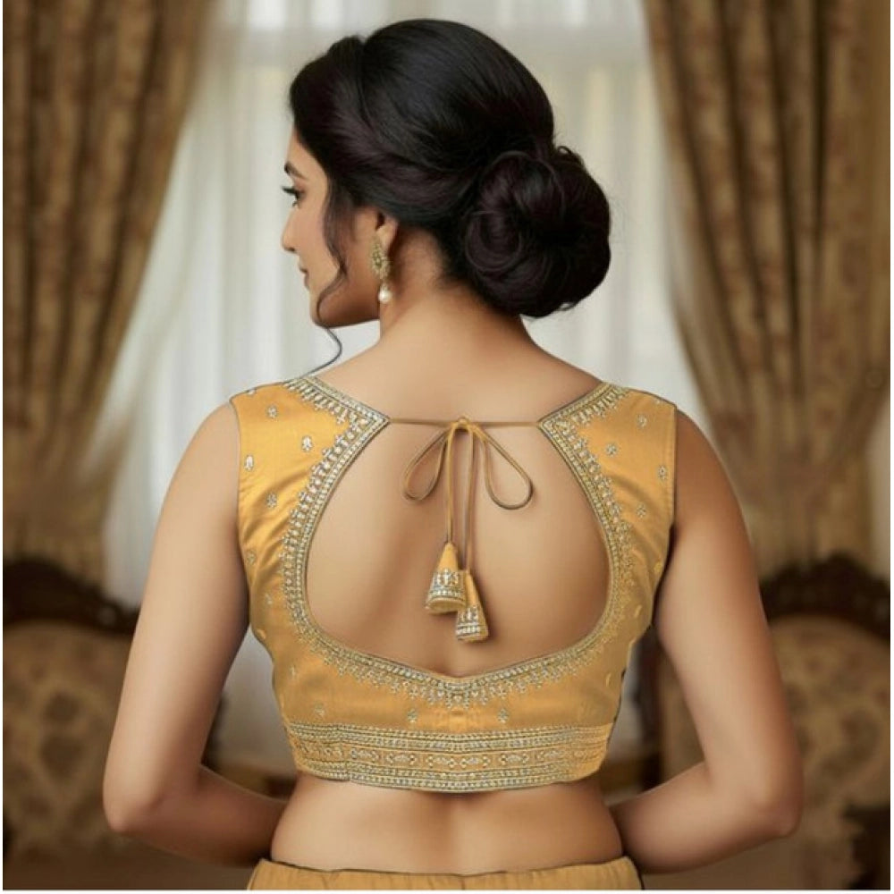 Beige Zimmi Choo sequin work V-neck padded blouse (self-alterable 36-40), ready-to-wear office-appropriate fashion on model