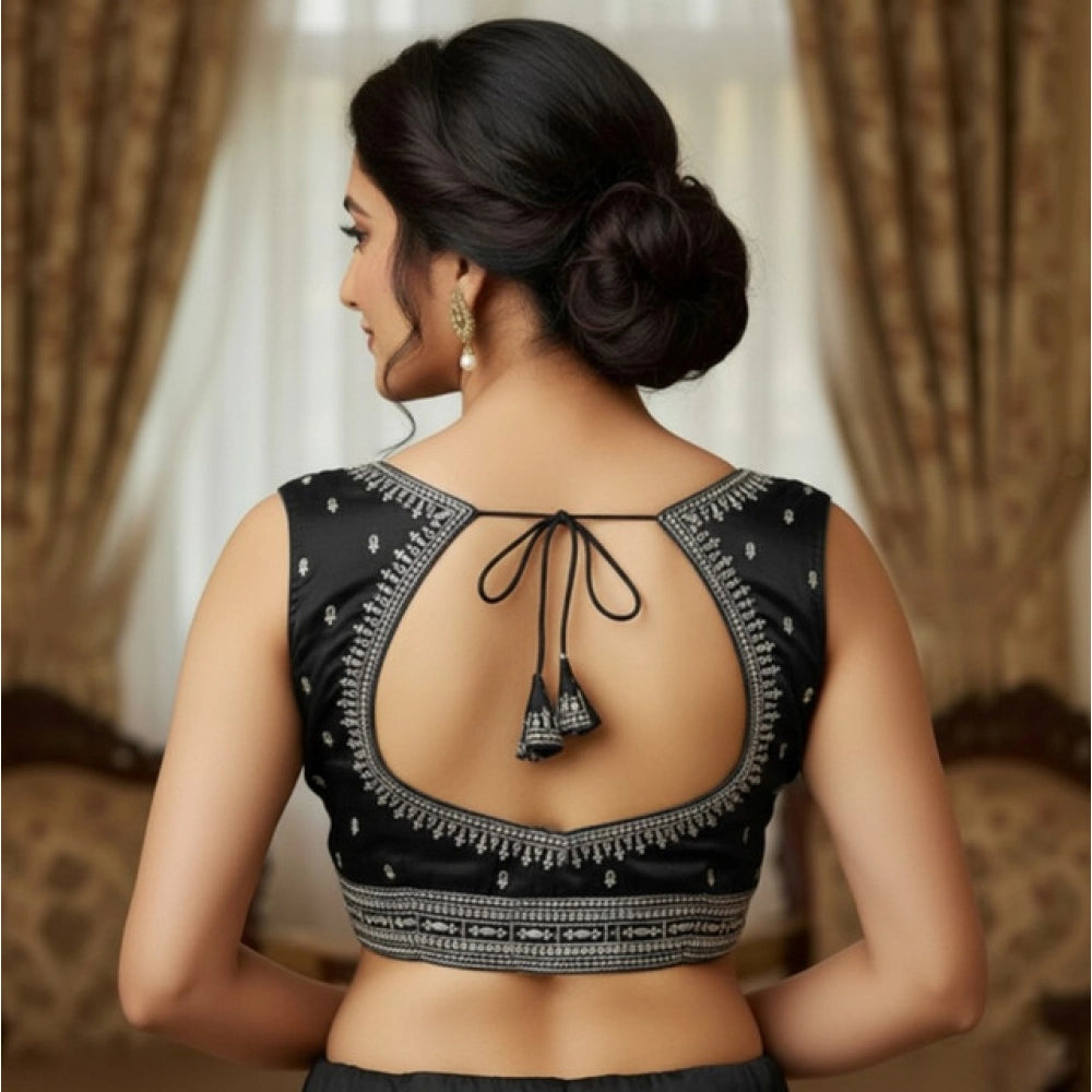 Black Zimmi Choo sequin work V-neck padded blouse (self-alterable 36-40)